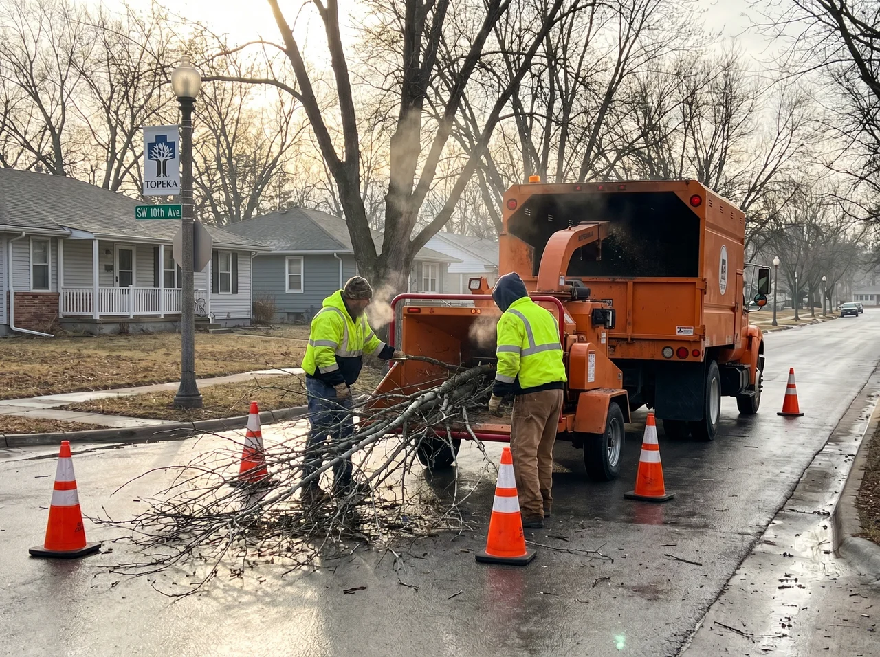 Ice-damaged silver maple removal in Shawnee County, Kansas