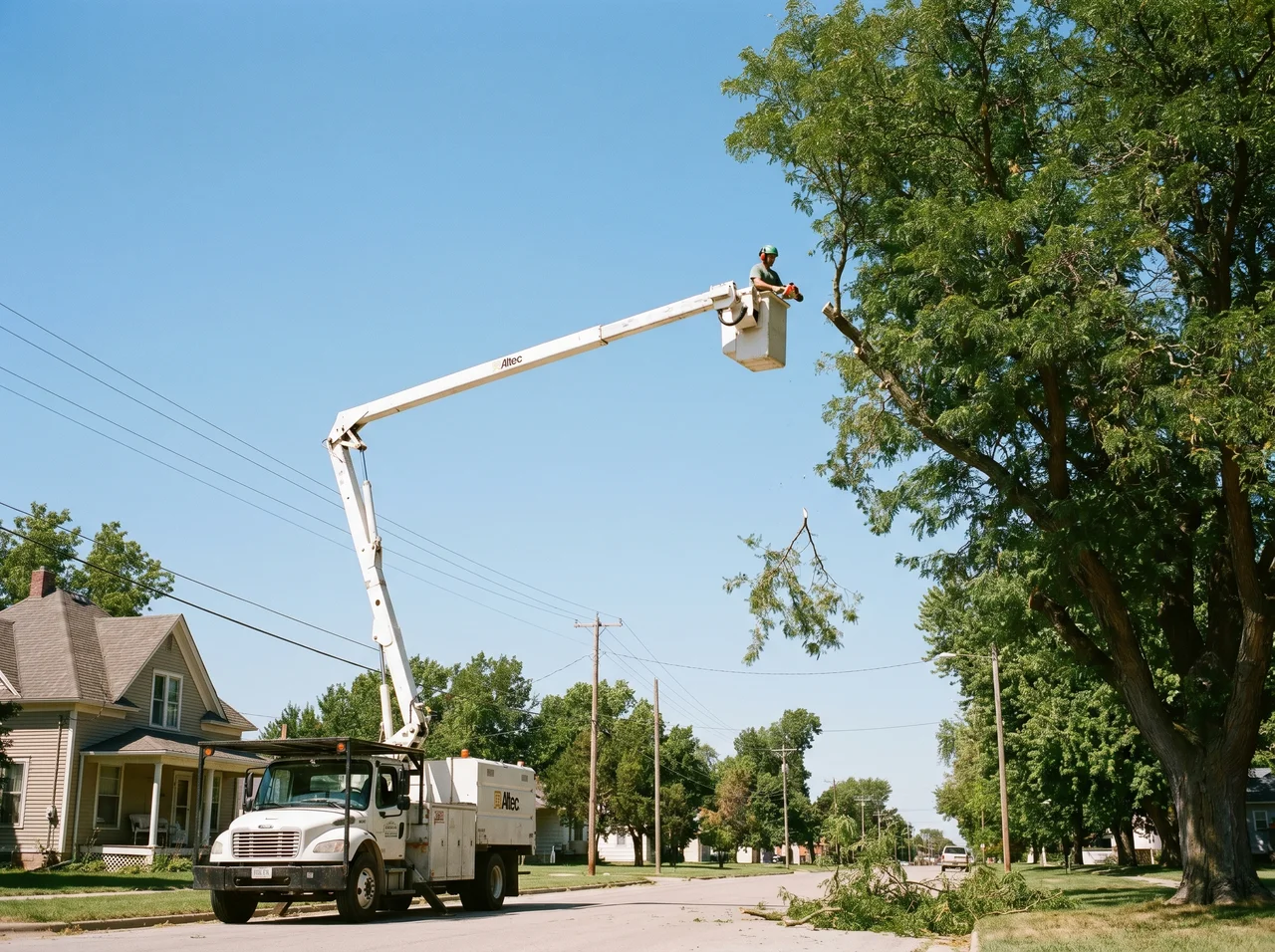 Bucket truck canopy trimming in Auburn, Kansas